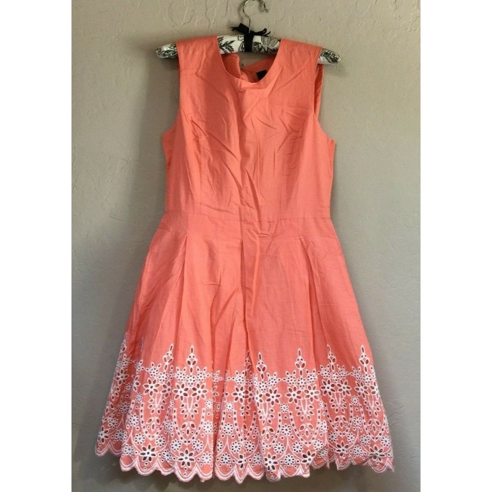 Label by Five Twelve Sz 4 Embroidered Eyelet Hem Sleeveless Mini Dress Coral New
